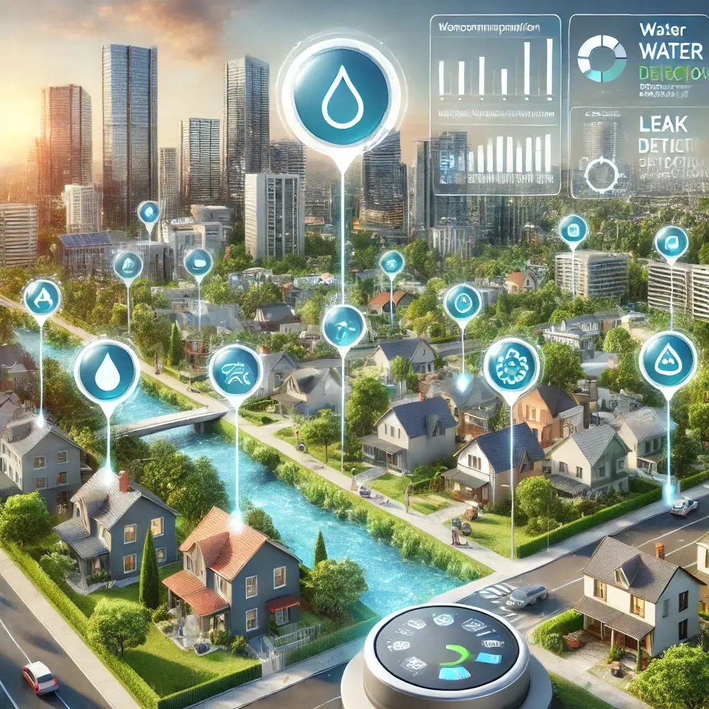 DALL·E 2024-09-24 13.18.20 - A modern city utilizing smart water management solutions through IoT technology. The image shows water meters installed across various locations, incl DALL·E 2024-09-24 13.18.20 - A modern city utilizing smart water management solutions through IoT technology. The image shows water meters installed across various locations, incl